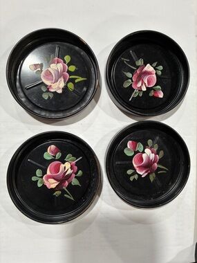 Vintage Toleware Floral Coasters Set of 4